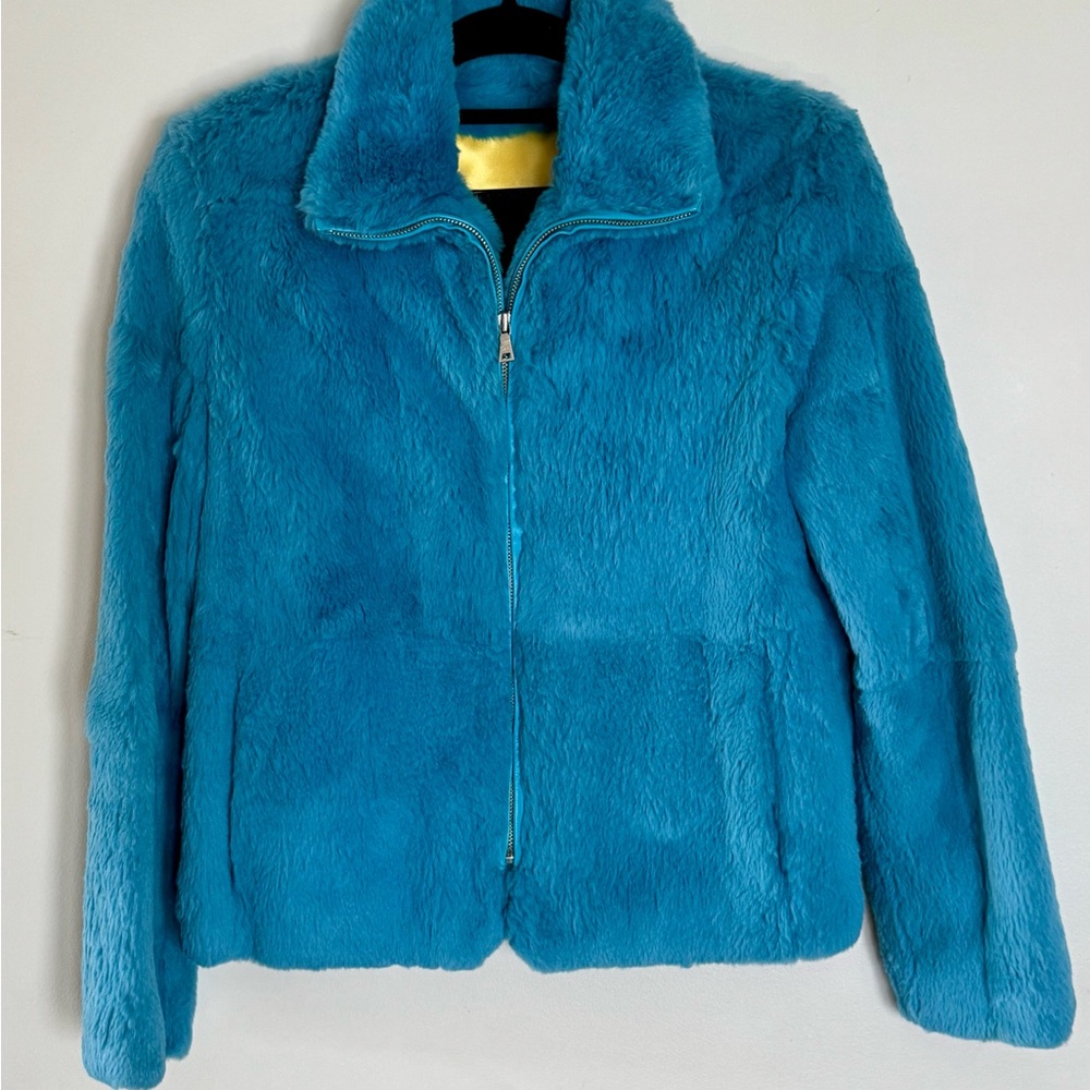 Andrew Marc aqua blue genuine Rabbit fur jacket